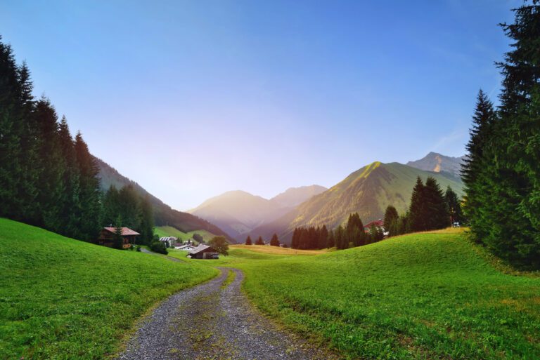 Colorful sunny morning in the Austrian Alps